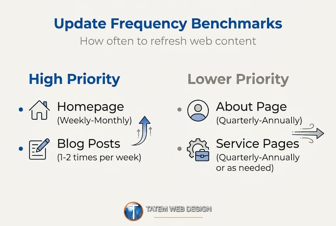 Infographic of recommended website update timing