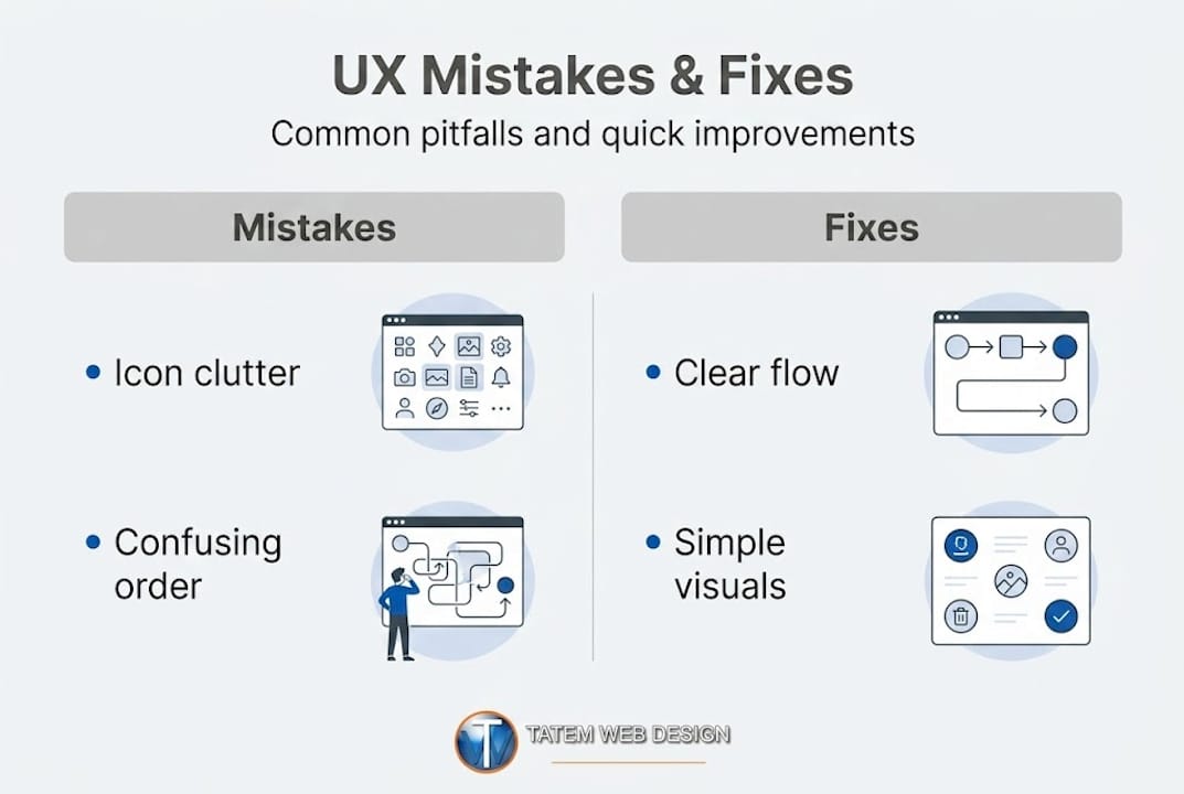 Infographic of common UX mistakes and fixes