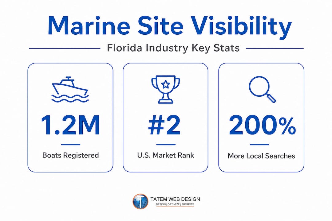 Infographic with key Florida marine web visibility stats