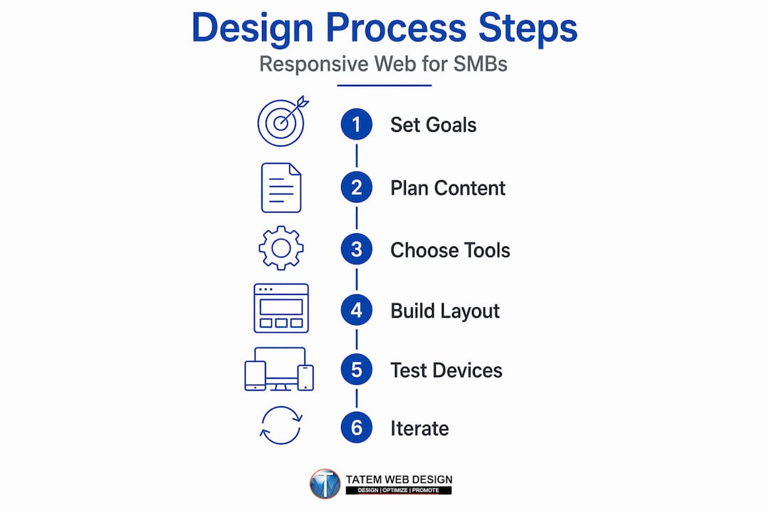 Infographic listing responsive web design process steps