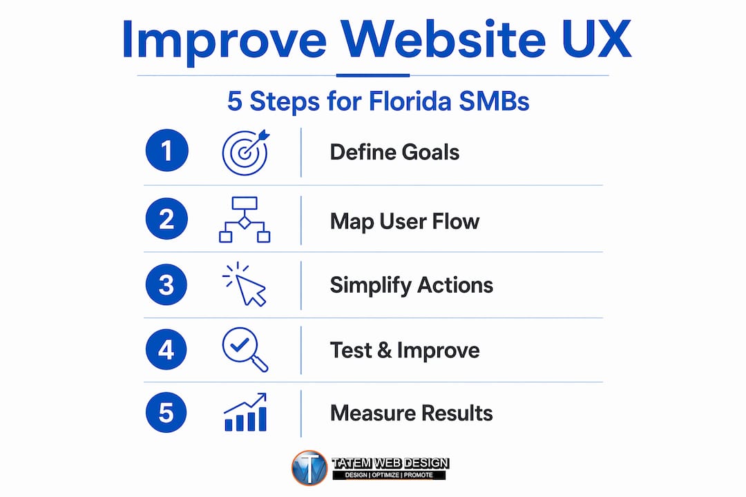 Infographic showing five steps to improve business website UX