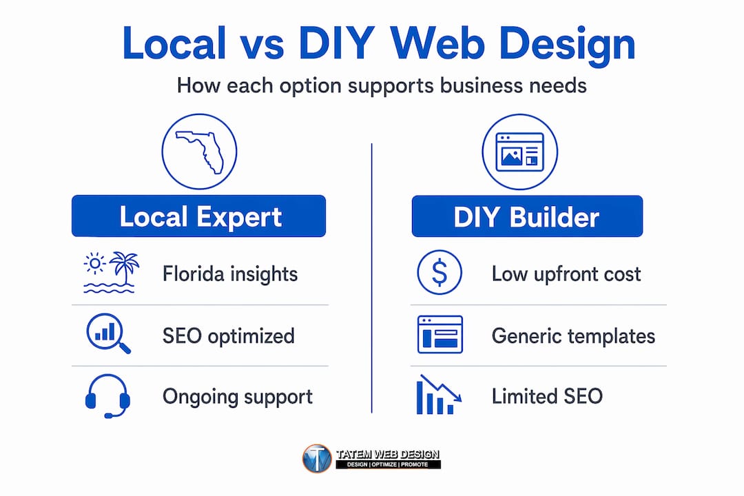 Infographic comparing Florida local web expert to DIY builder