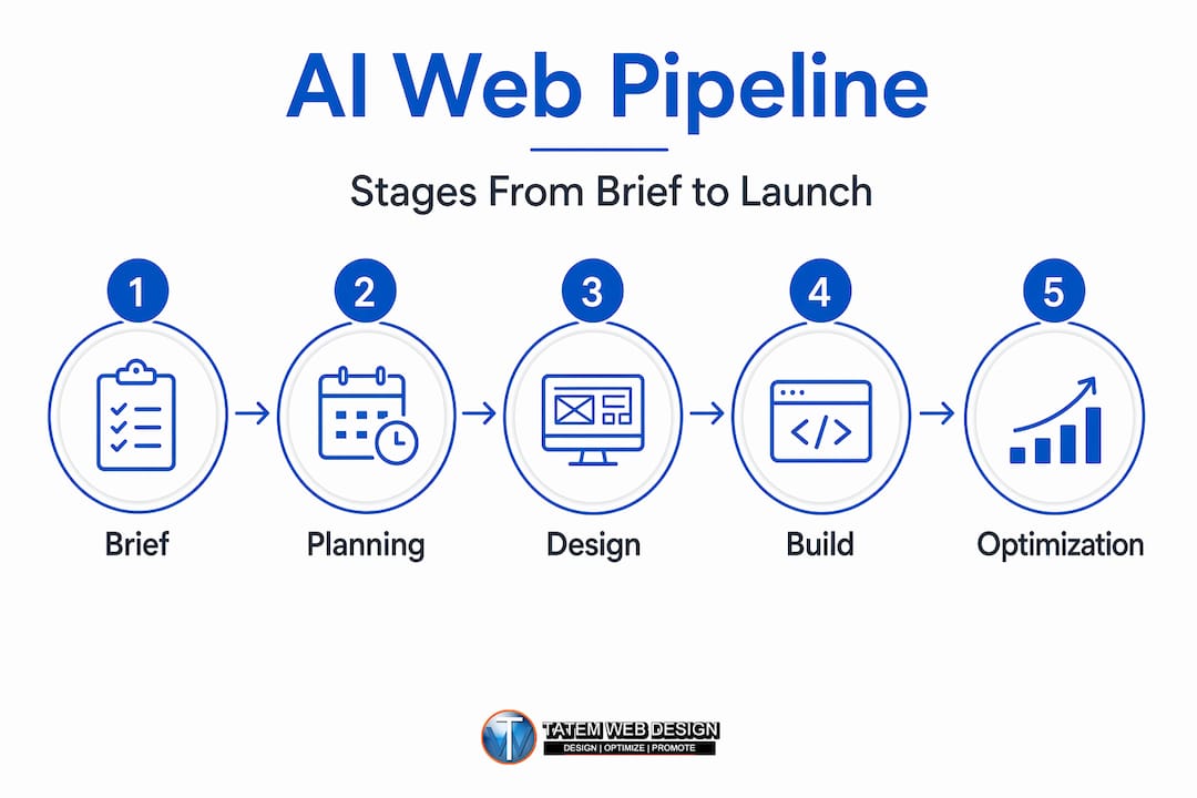 Infographic showing AI web design process steps