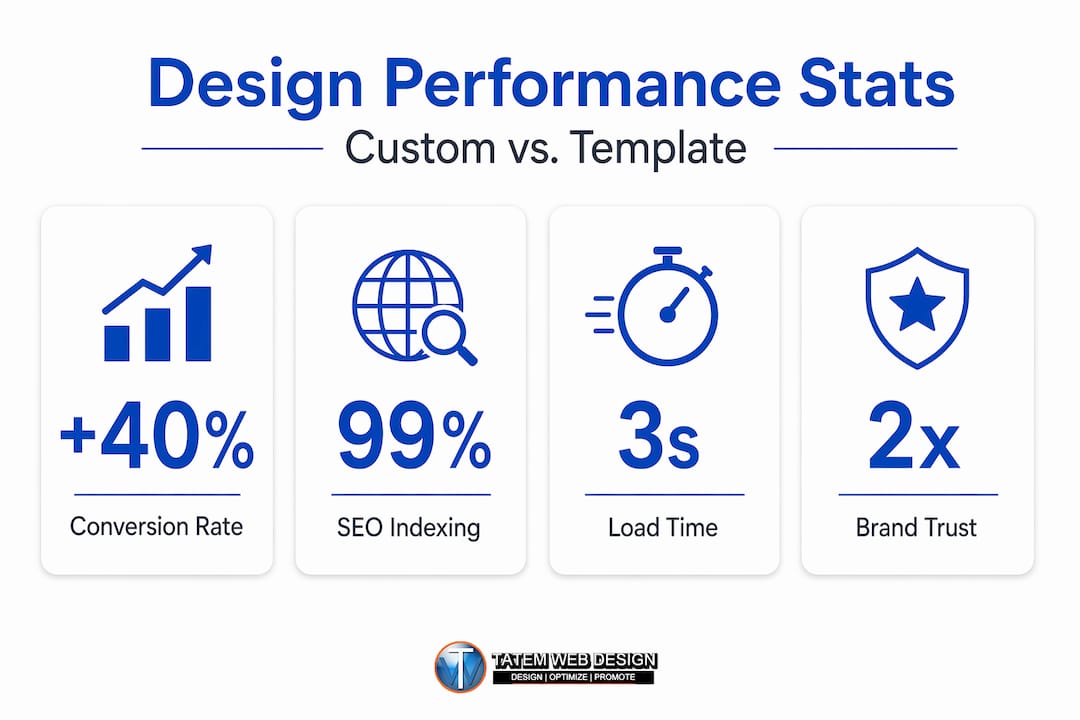 Infographic showing key stats for custom versus template web design