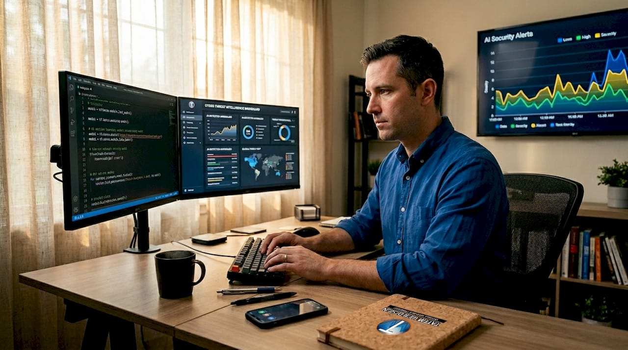 Cybersecurity analyst working on AI threat detection