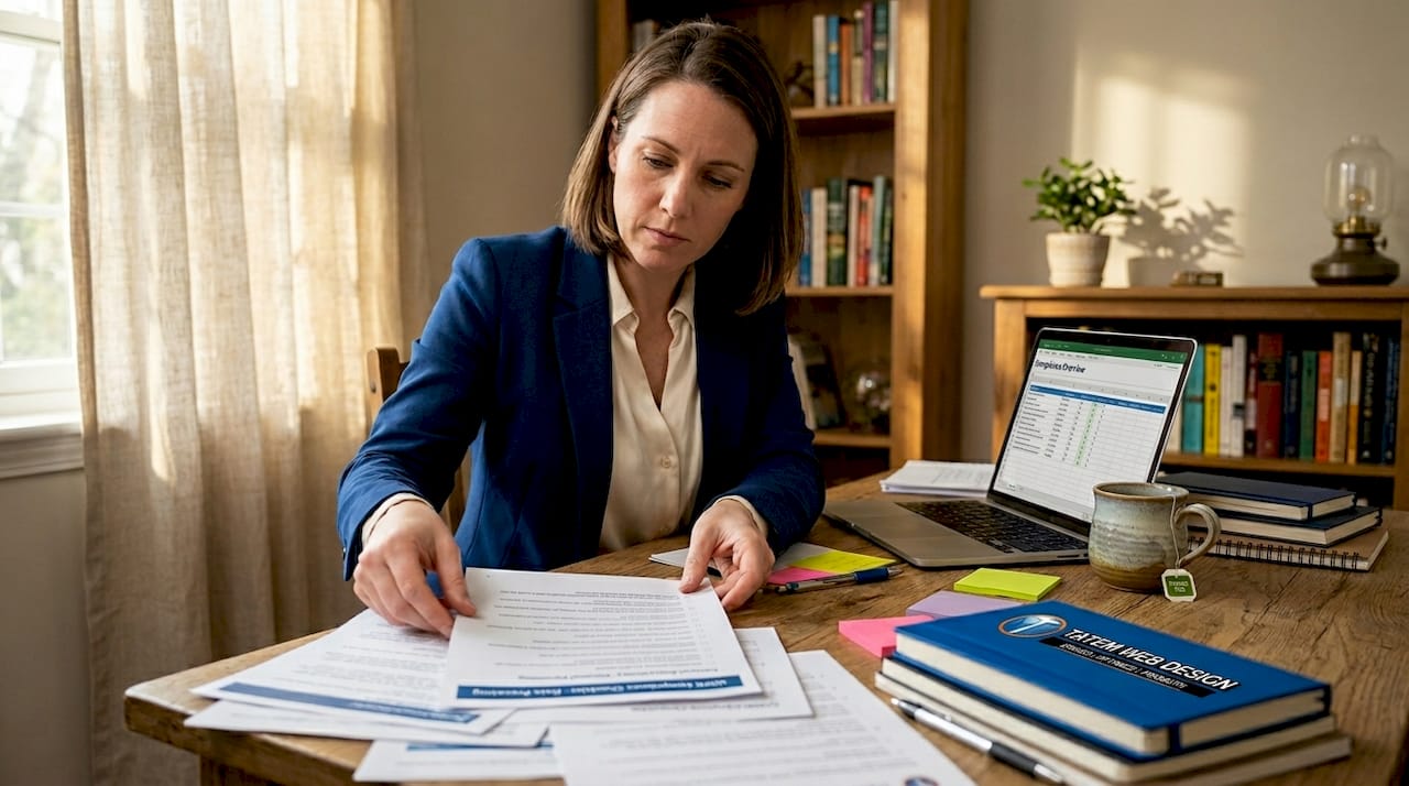 SMB owner reviewing GDPR documents at desk