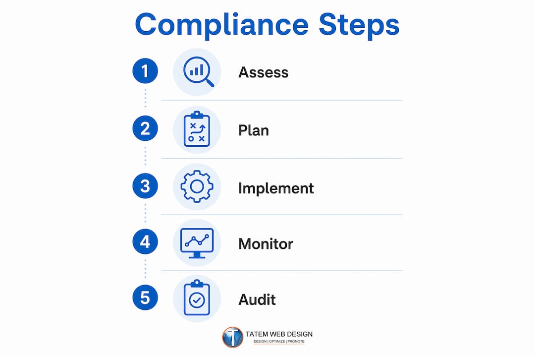 Infographic showing cybersecurity compliance steps