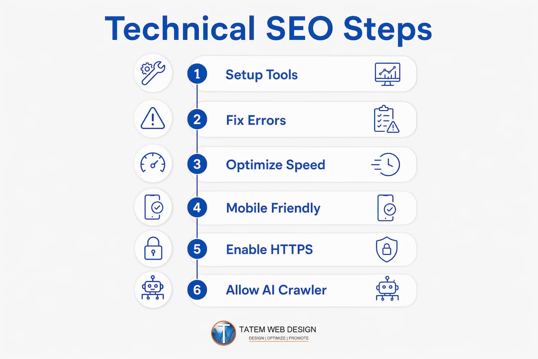 Infographic showing key technical SEO steps