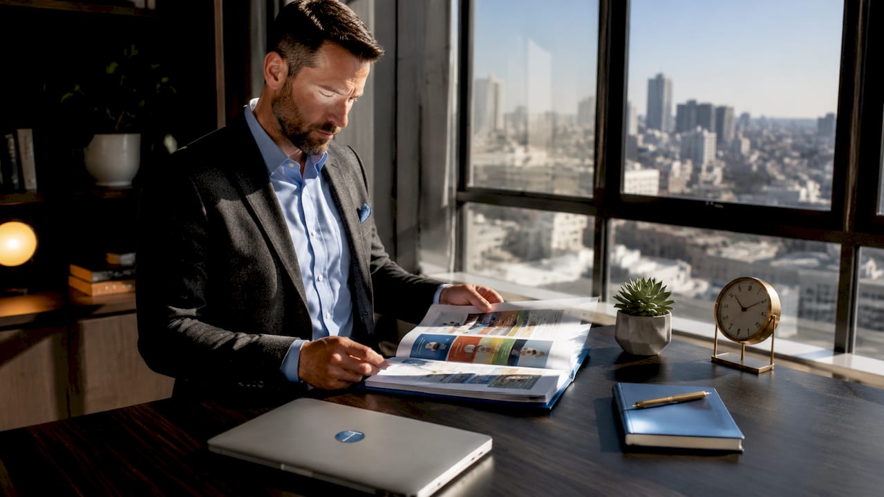 Business owner reviewing client persona document