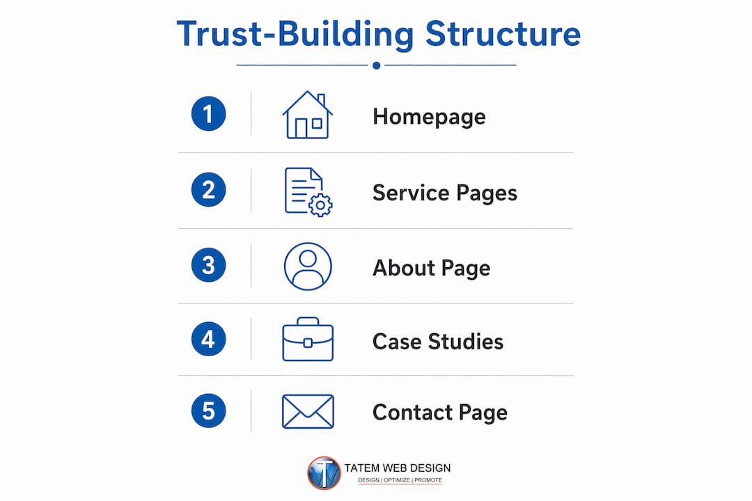 Infographic outlining trust-building website structure