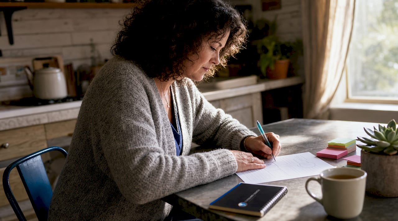Small business owner writing audience profile sheet