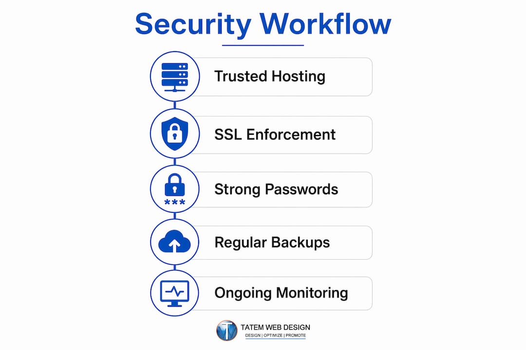 Infographic showing WordPress security workflow steps