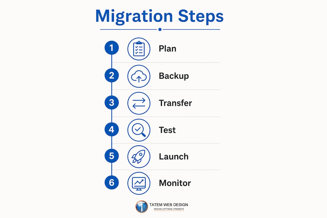 Infographic showing website migration step-by-step process