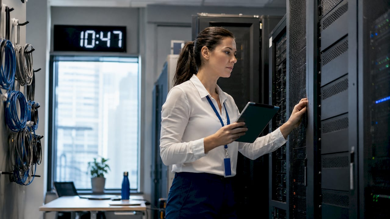 IT professional checking servers in office
