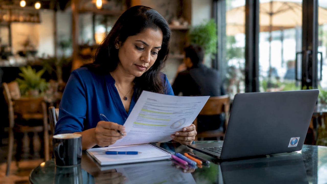 Person reviewing website audit report at desk