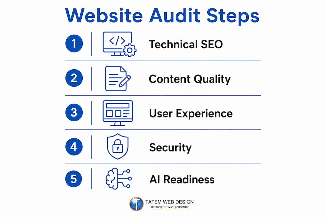 Infographic outlining website audit steps