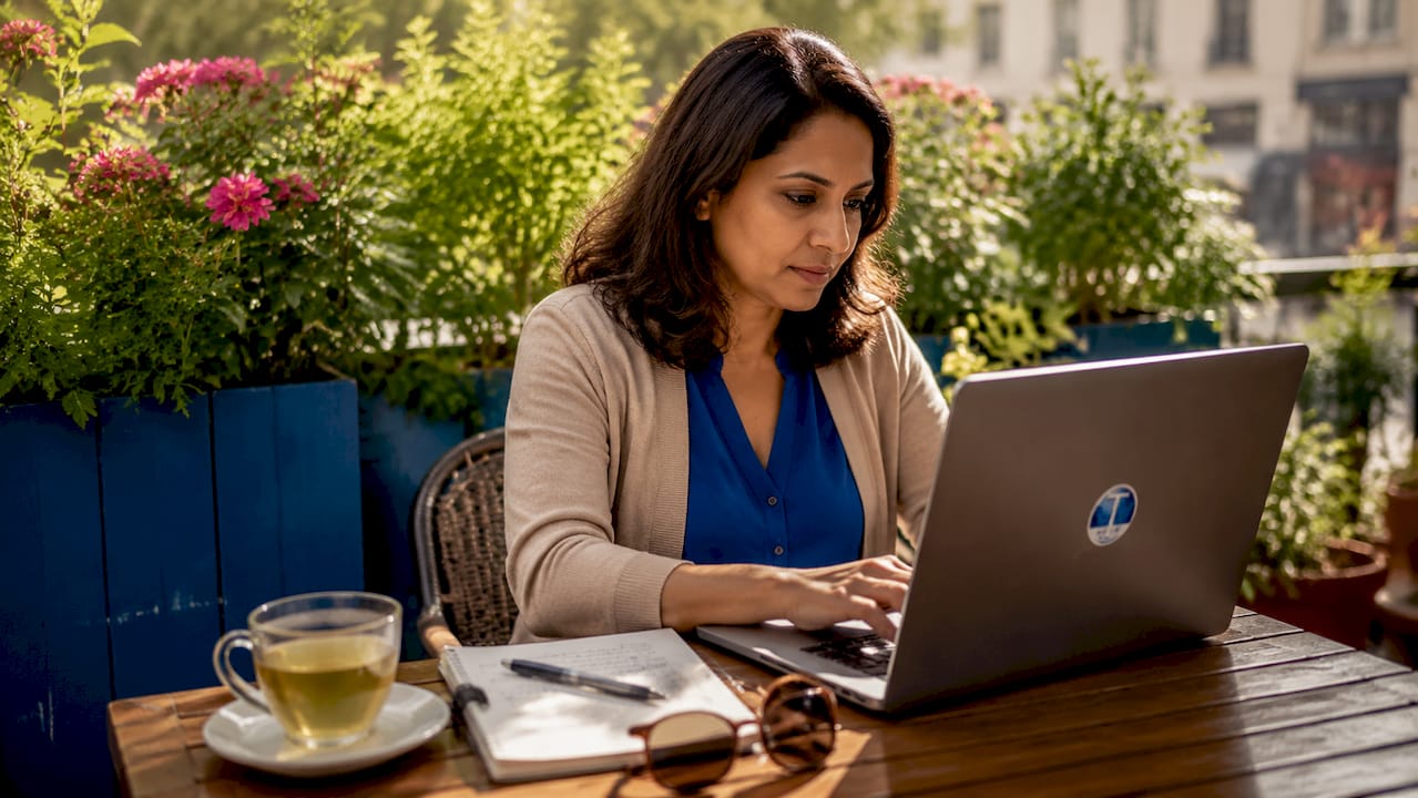 Marketing professional reviewing brand presence data