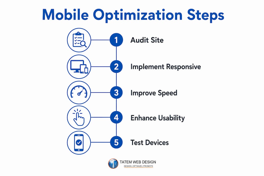 Infographic showing five key mobile optimization steps