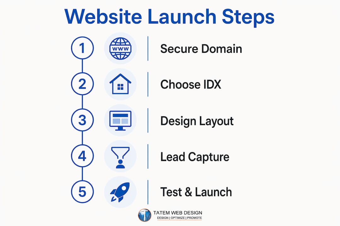 Infographic illustrating key website launch steps
