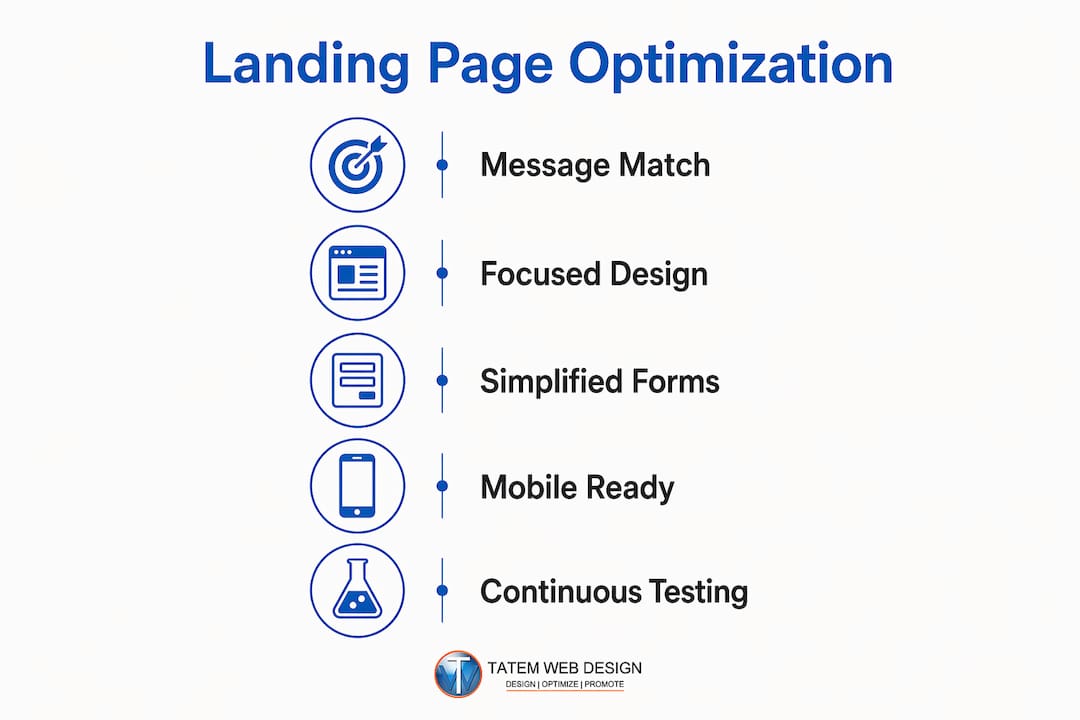 Infographic showing 5 key steps to optimize landing pages
