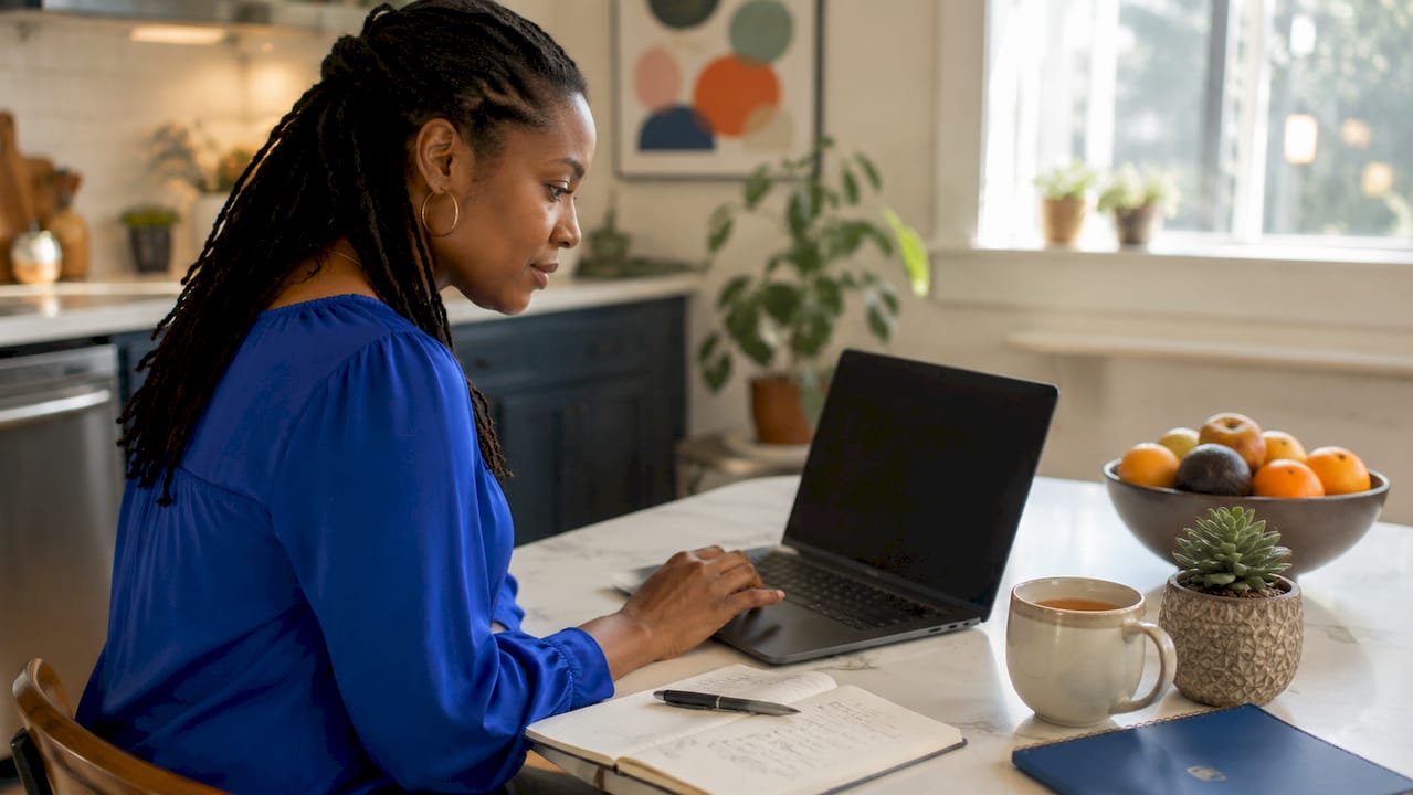 Person selecting landing page platform on laptop