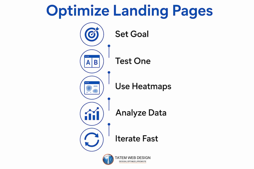 Infographic showing optimization steps for landing pages
