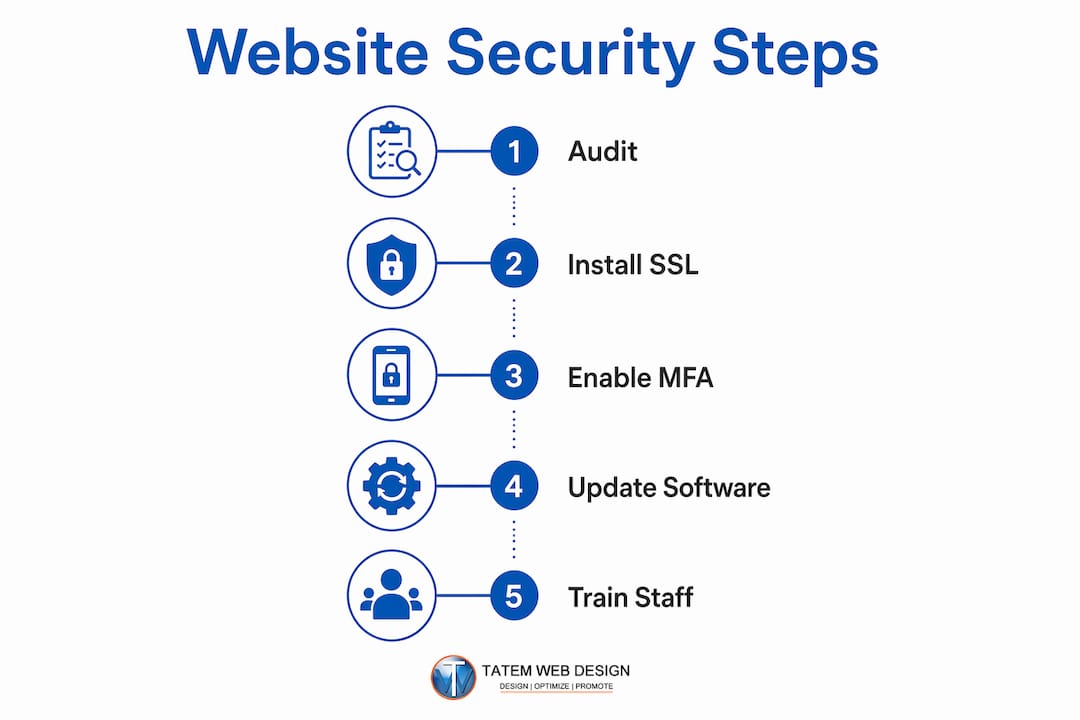 Infographic showing website security steps in sequence