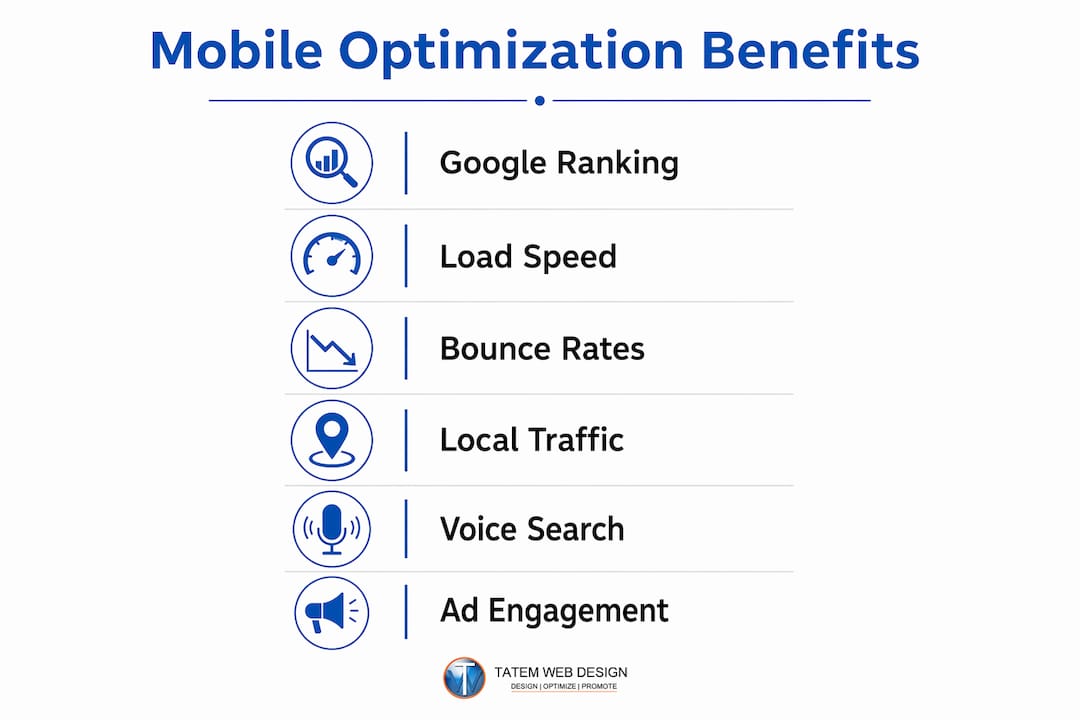 Infographic showing key mobile optimization benefits