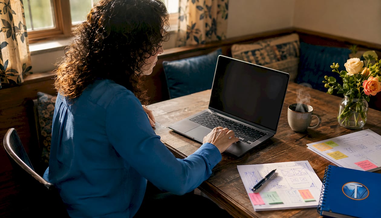 Woman working on WordPress site in home office