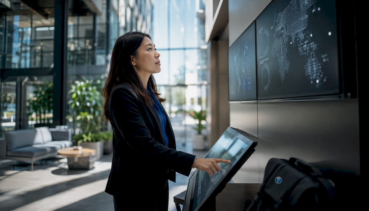 Cybersecurity analyst working in bright office