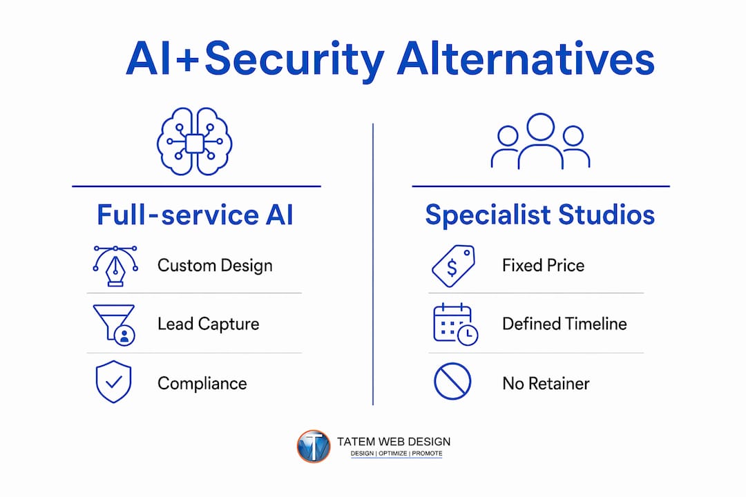 Infographic comparing full-service AI and specialist studio alternatives
