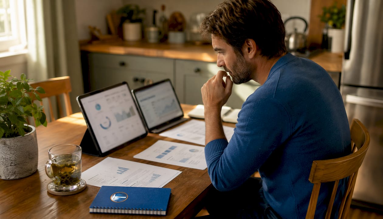 Marketer analyzing SEO data on monitors