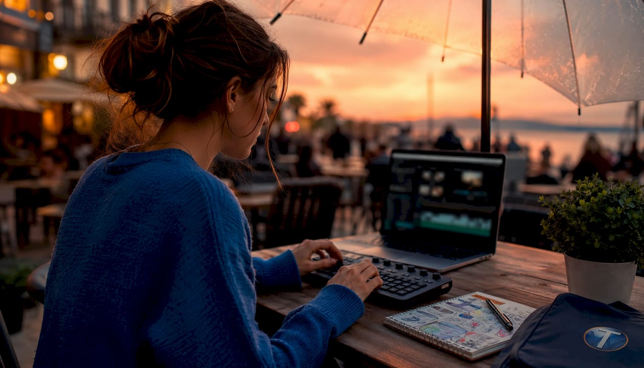 Hands editing video content in studio
