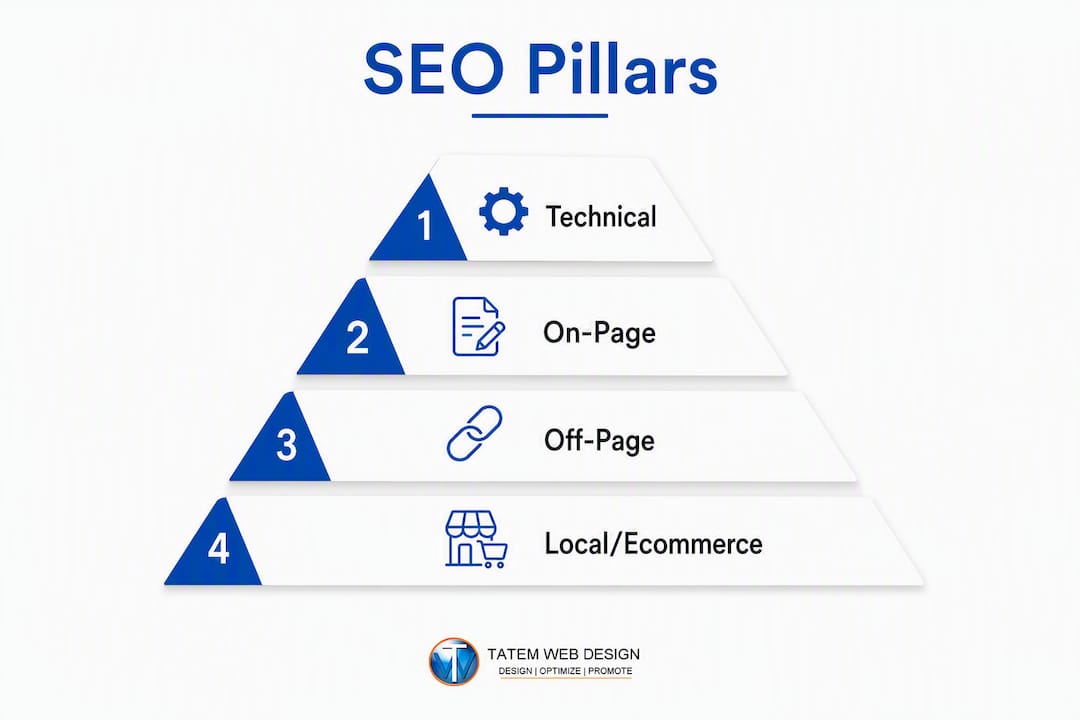 Infographic showing SEO core pillars hierarchy