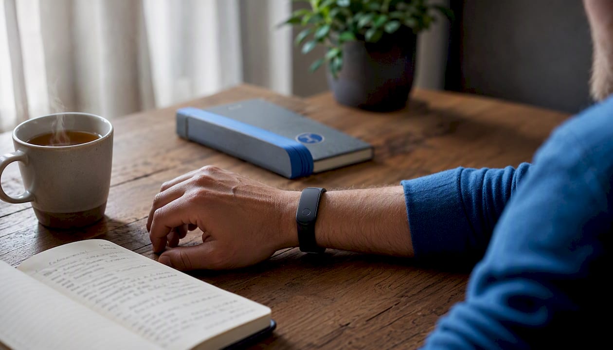 Close-up of wearable biochemical sensor on wrist