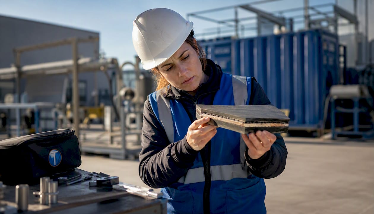 Engineer examining structural battery composite panel