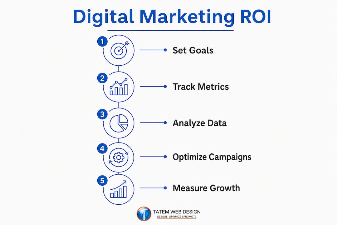 Infographic showing digital marketing ROI steps
