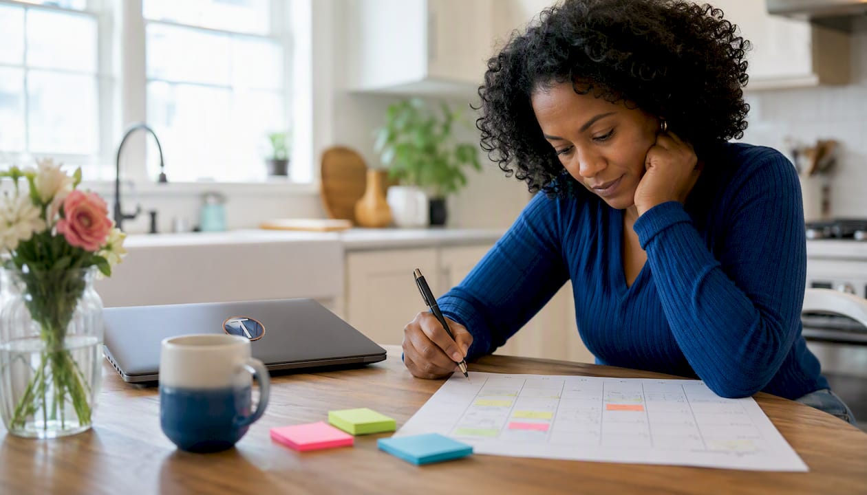 Woman planning content strategy at desk