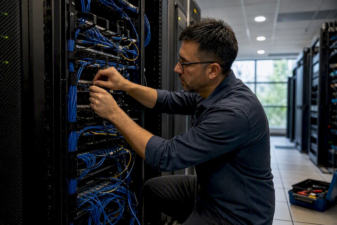 IT professional connecting network cables