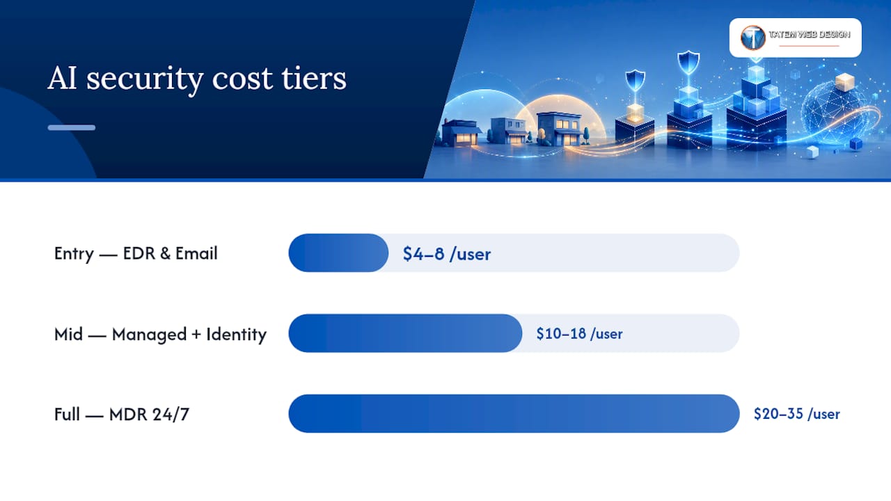 Diagram comparing AI cybersecurity cost tiers for small businesses