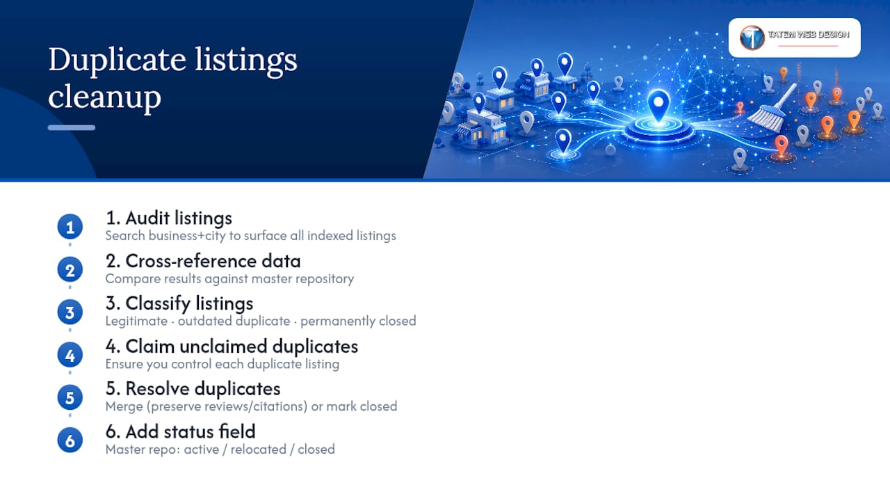 Cleaning Up Duplicate Listings Before They Cost You Rankings — overview diagram