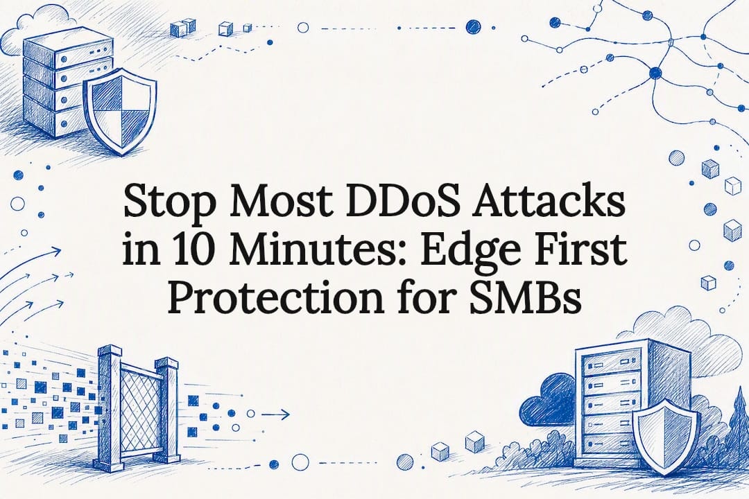 Decorative DDoS protection title card illustration