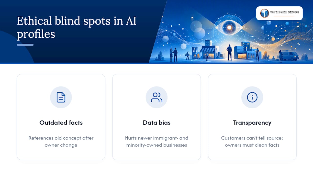 The Ethical Blind Spots in AI-Generated Business Profiles — overview diagram
