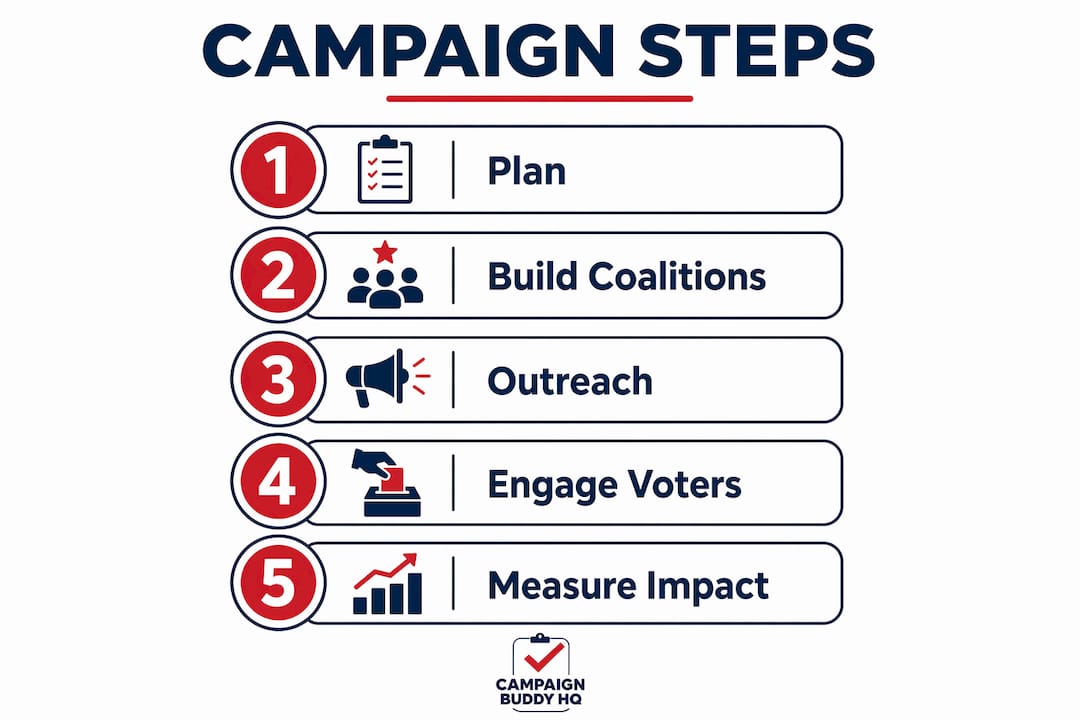 Infographic showing progressive campaign steps