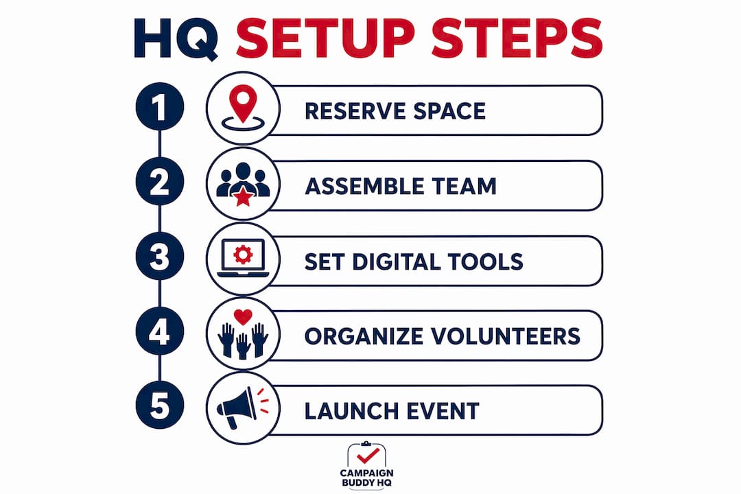 Infographic outlining campaign headquarters setup steps