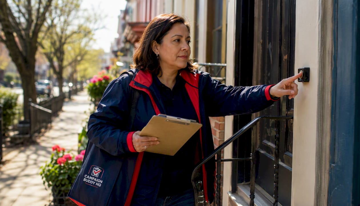 Volunteer knocking on front door for outreach