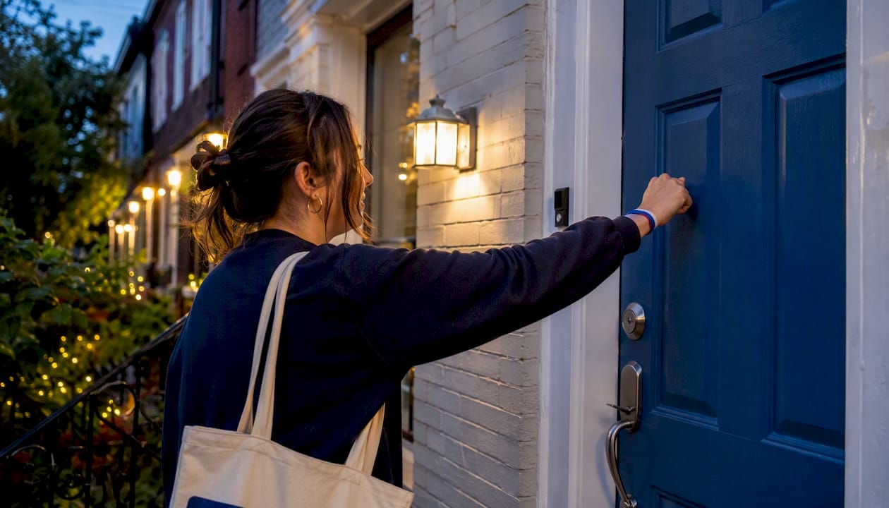 Volunteer knocking on residential door
