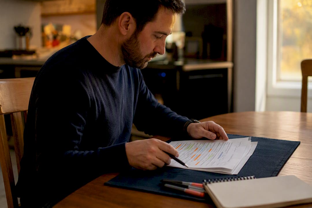 Hands reviewing highlighted campaign script