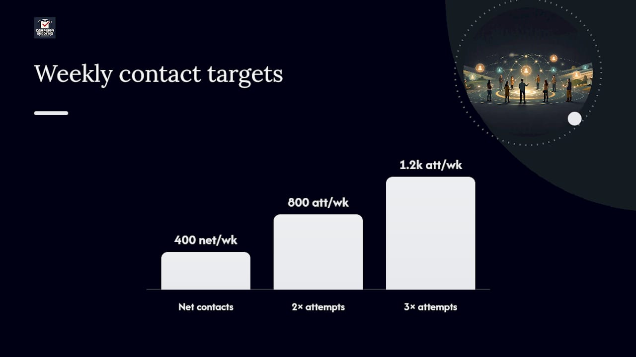 Votes-to-win weekly contact calculation