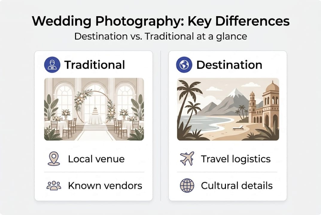Infographic comparing wedding photography types